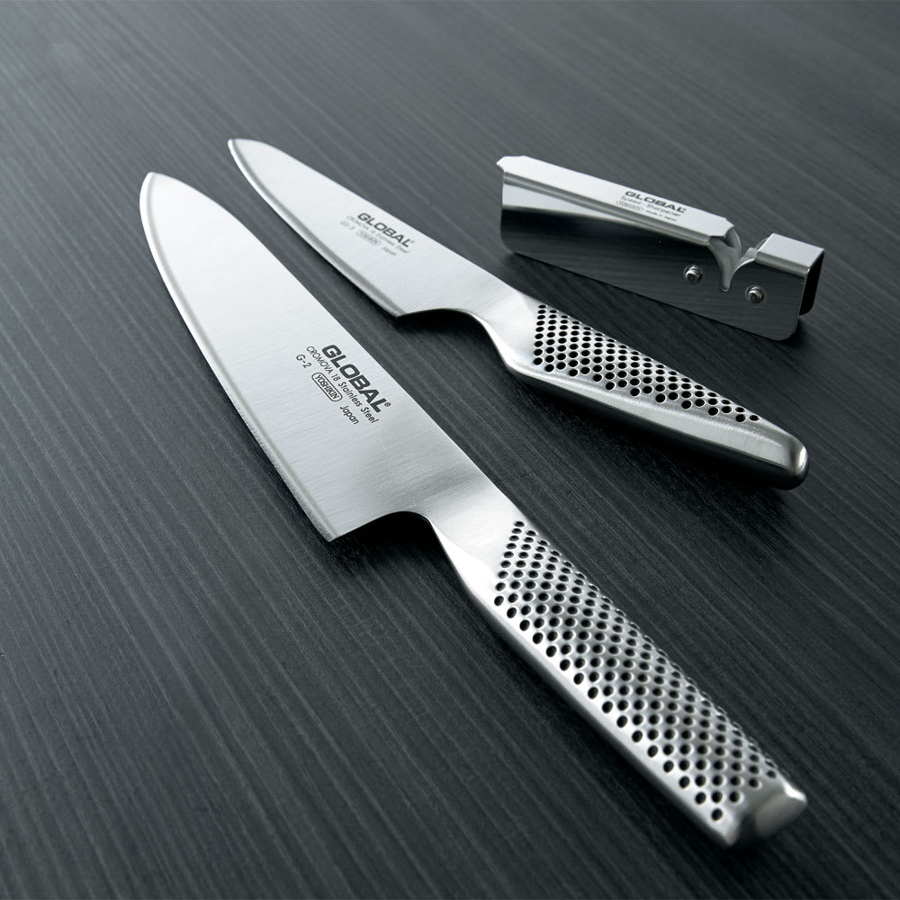 GLOBAL/グローバル 牛刀20cm＋ペティ13cmセット（シャープナー付き