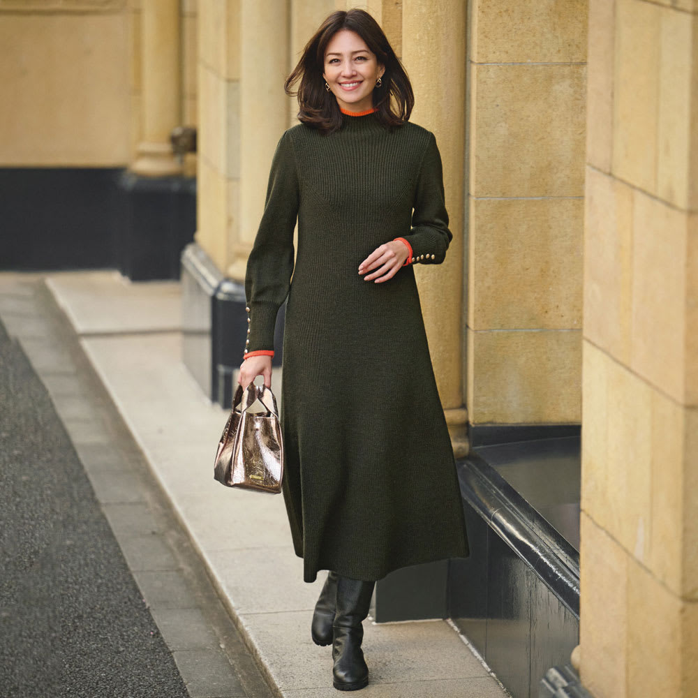 飾りボタン付き ニットロングワンピース 通販 - ディノス