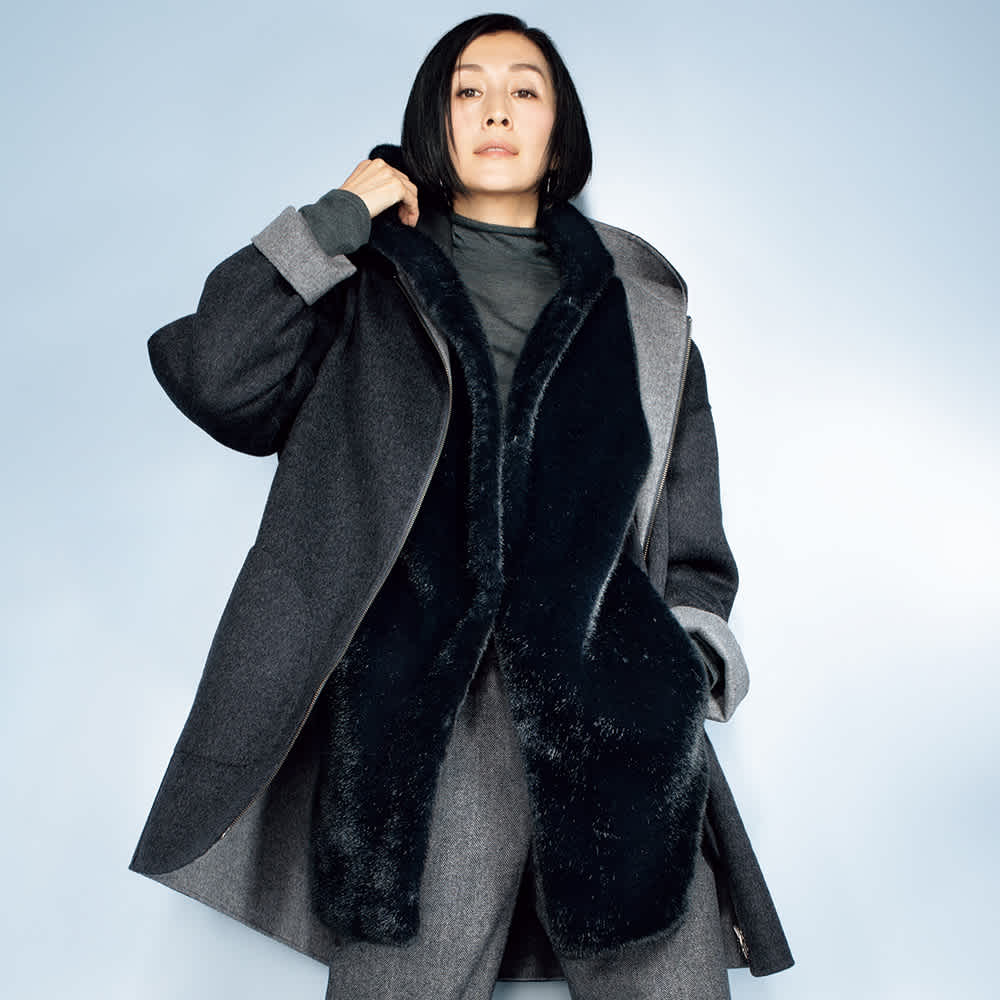 カシミヤ混 リバーシブル フーデッド コート 通販 - ディノス