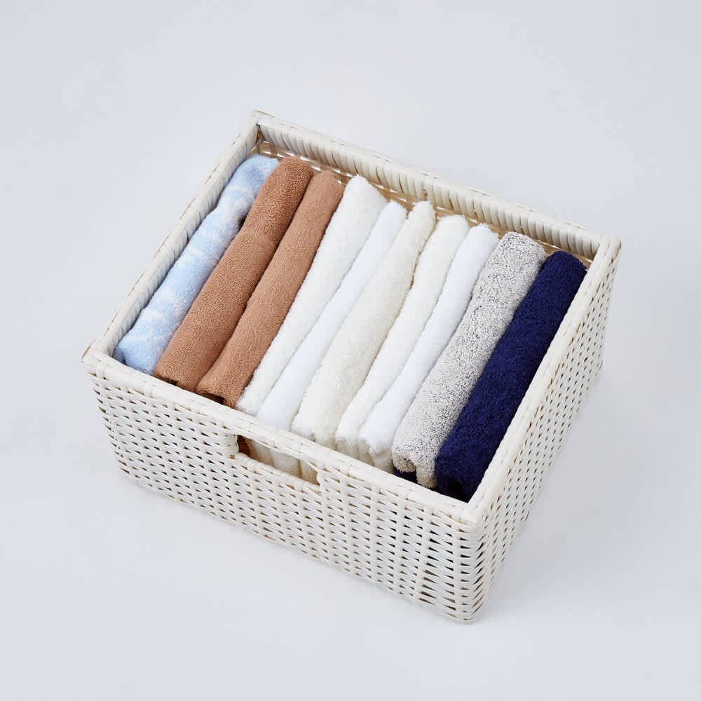 ラタン風ランドリーチェスト ワイド3段（幅74・奥行34.5・高さ80cm