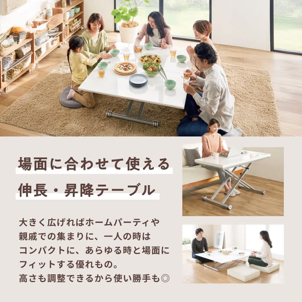 伸長式ガス圧昇降テーブル 幅120（天板110）cm 通販 - ディノス