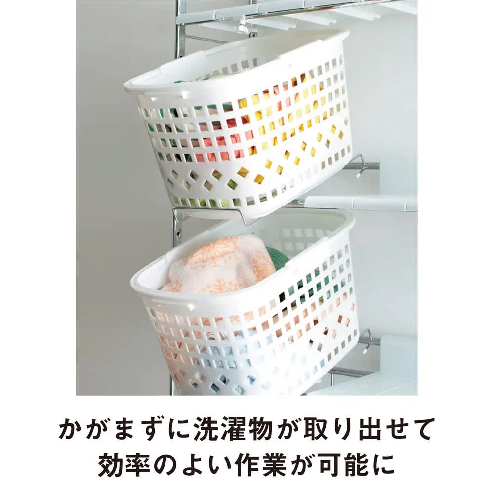 驚きのパイプ幅1.2cm すき間に収まるランドリーラック 棚2段バスケット