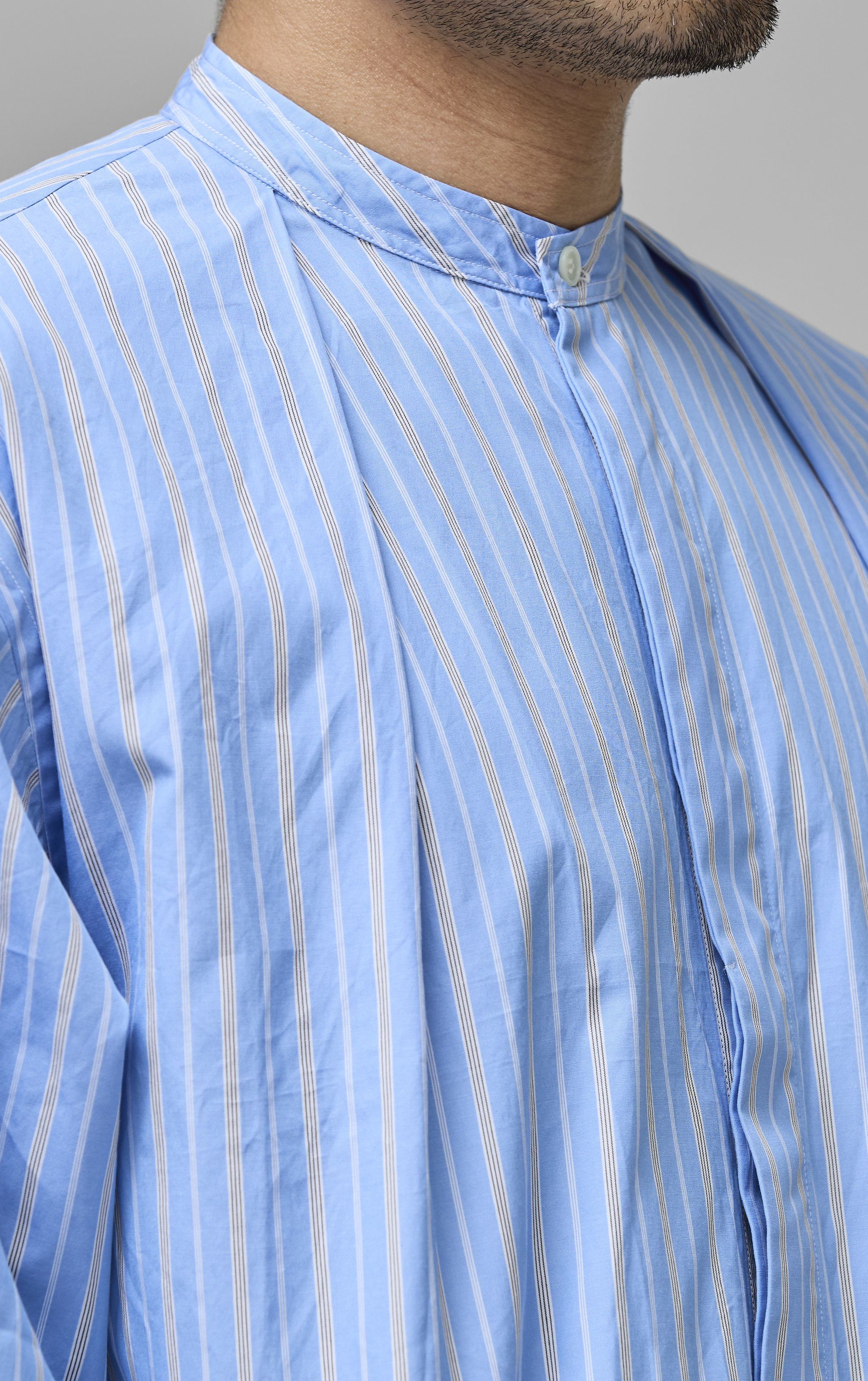 colon(コロン)｜【MEN】Cotton Stripe バンドカラーシャツ/Sax x White