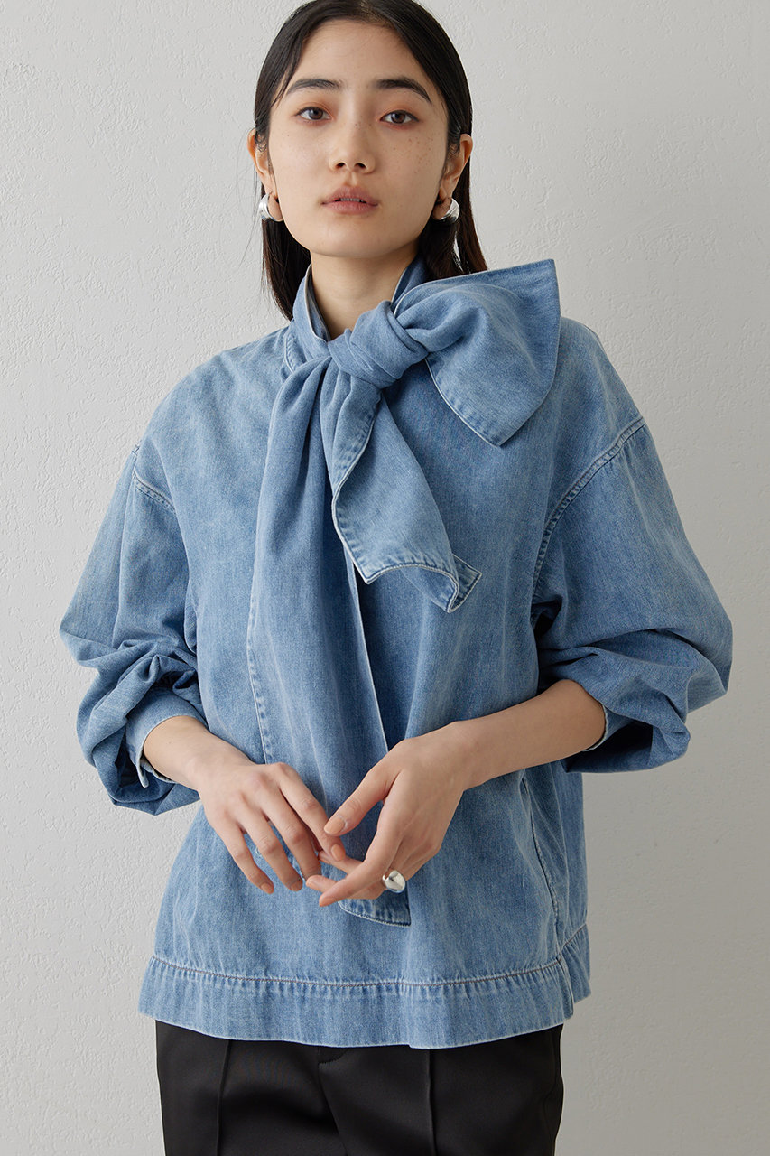 Whim Gazette(ウィム ガゼット)｜DENIMボウブラウス/インディゴブルー