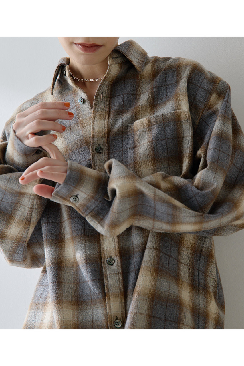 Whim Gazette(ウィム ガゼット)｜シャギーチェックシャツ/グレー の