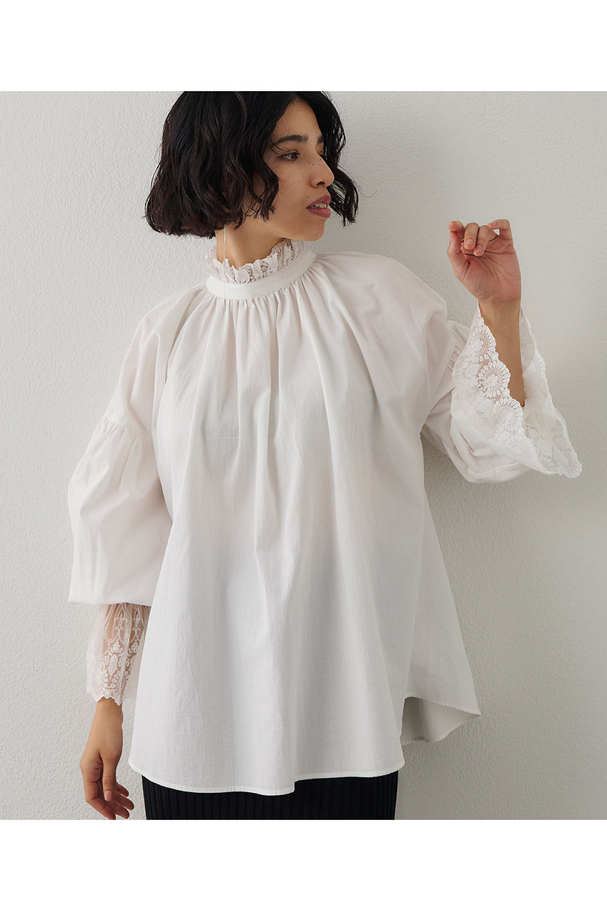 Whim Gazette(ウィム ガゼット)｜レースギャザーブラウス/オフホワイト