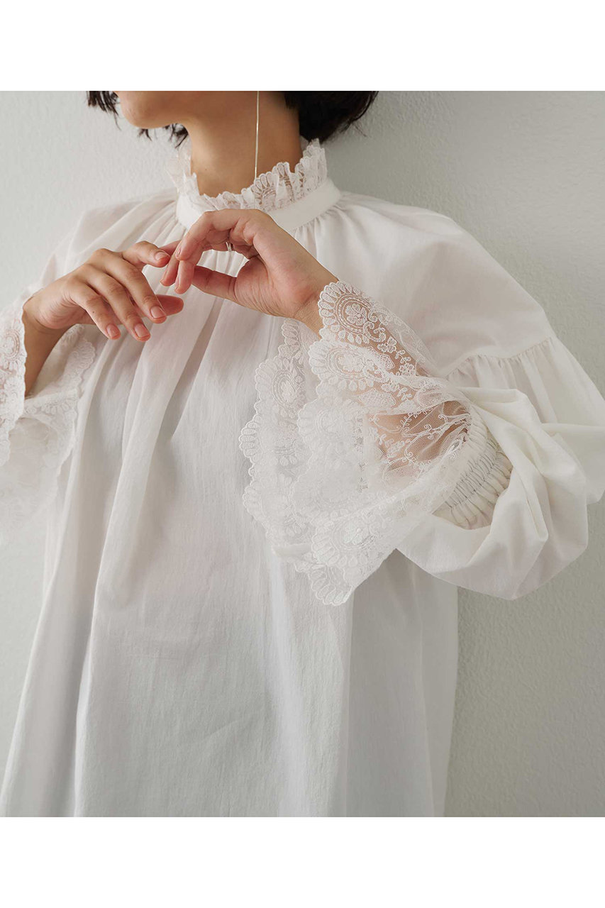 Whim Gazette(ウィム ガゼット)｜レースギャザーブラウス/オフホワイト