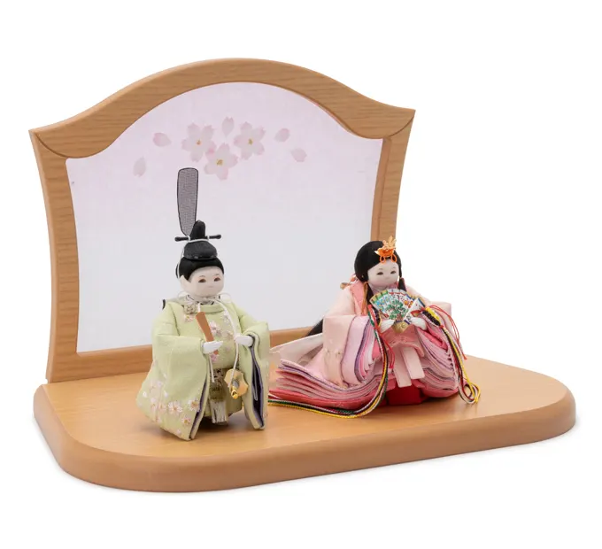 雛人形「まいまい 立雛 衣装着 装飾刺繍・桜の詩・だいだい色（WEB限定