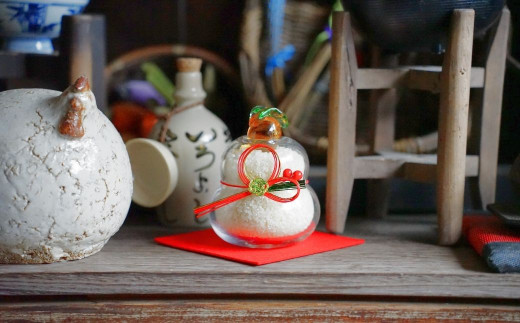 お米の入るかがみもち ガラス細工 正月飾り 新潟県 弥彦村_手作り 毎年