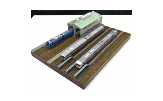 Nゲージ用 鉄道模型用ジオラマ展示台 37×26cm 複線機関庫付き6線ヤード