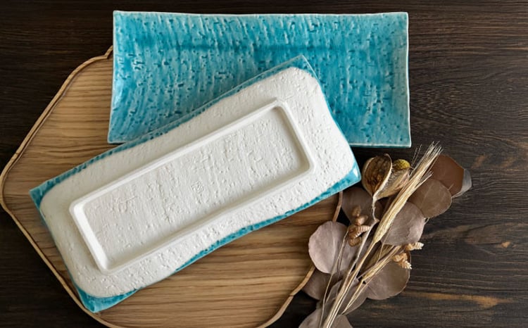 瀬戸焼】あざやか貫入 さんま皿ペアセット（トルコブルー）【まるたか