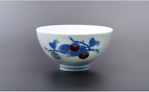 柿右衛門窯作 飯碗（蓋なし丸大）染錦柿文 A120-15 - 佐賀県有田町