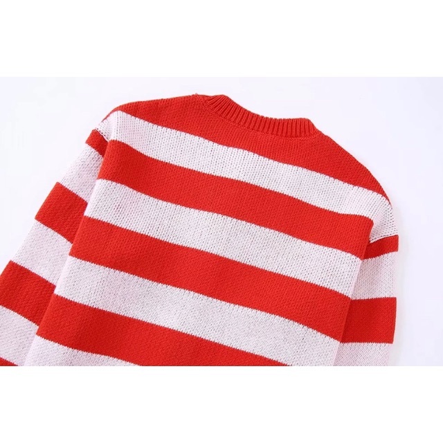 🌕9月新作🎑9105◇赤 白 ボーダー 柄 ニット カーディガンの通販 by