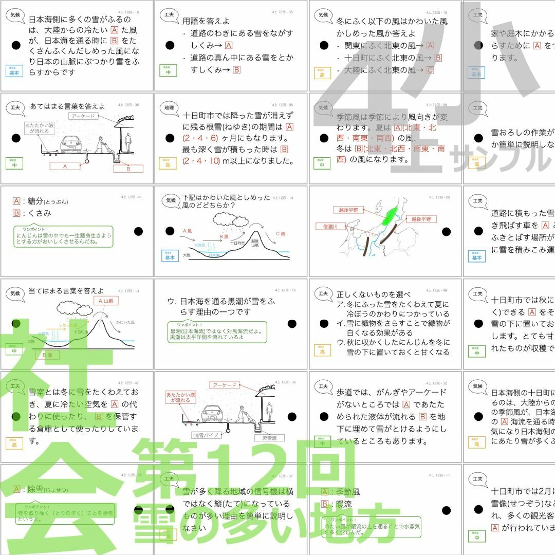中学受験 暗記カード【4年上ハーフセット 社会11-19回】組テ対策 予