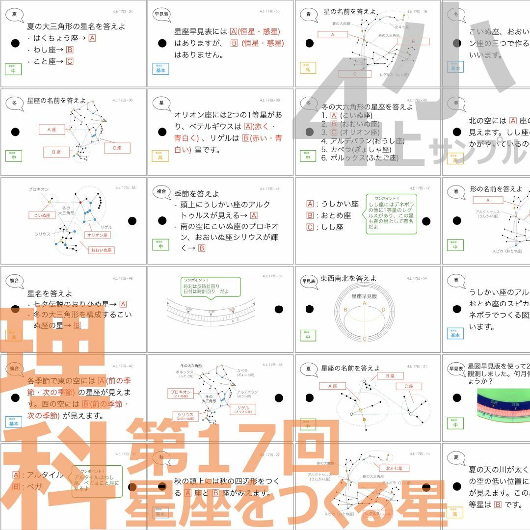 中学受験 暗記カード【4年上ハーフセット 理科11-19回】組分け対策 予