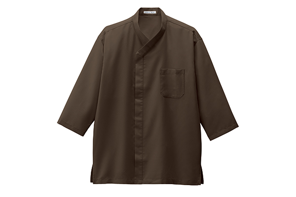 メンズレギュラーカラー七分袖シャツ（ブラウン）（LL） 【業務用食材