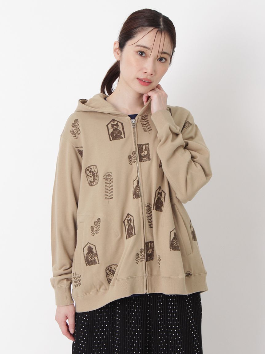 SUPER HAKKA×保坂優子 「窓と庭」刺繍裏毛ジップアップフーディ