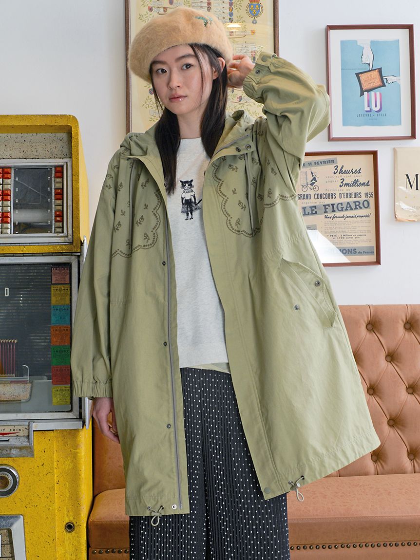 コットンナイロンツイル スプリンクルフラワー刺繍コート（マウンテン