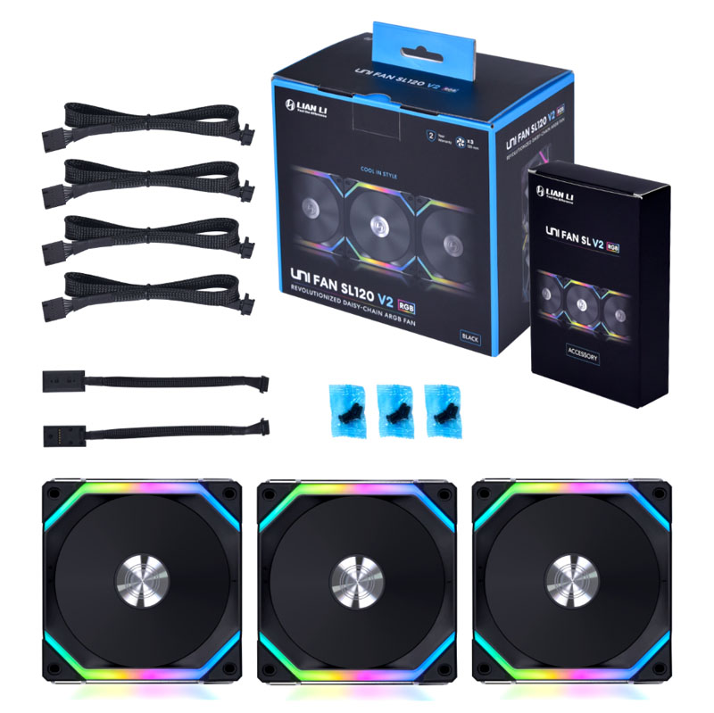 Lian-Li UNI SL120 V2 Addressable RGB Black 120mm Fan Triple Pack