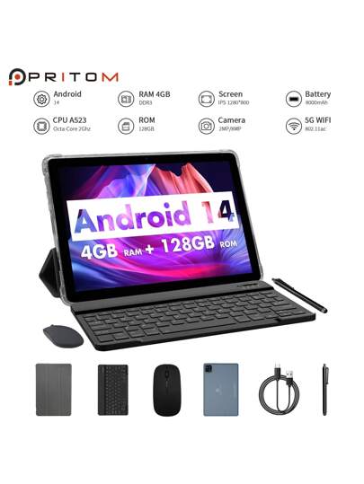 PRITOM 2024 Android 14 Tablet (A523 8-Core 2.0Ghz/4GB RAM/128GB