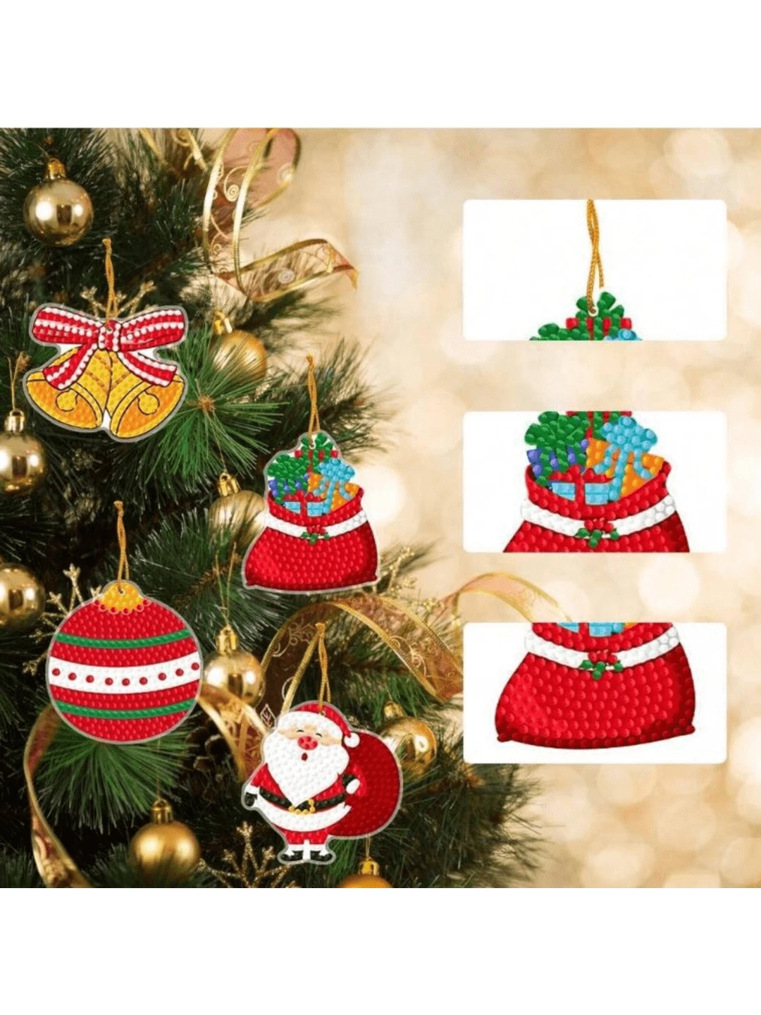 12個 クリスマスダイヤモンドペインティングキーチェーンキット - 丸型