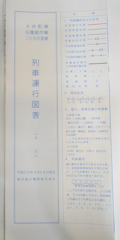 東急 大井町線 田園都市線 こどもの国線 列車運行図表 平成20年3月28日改正