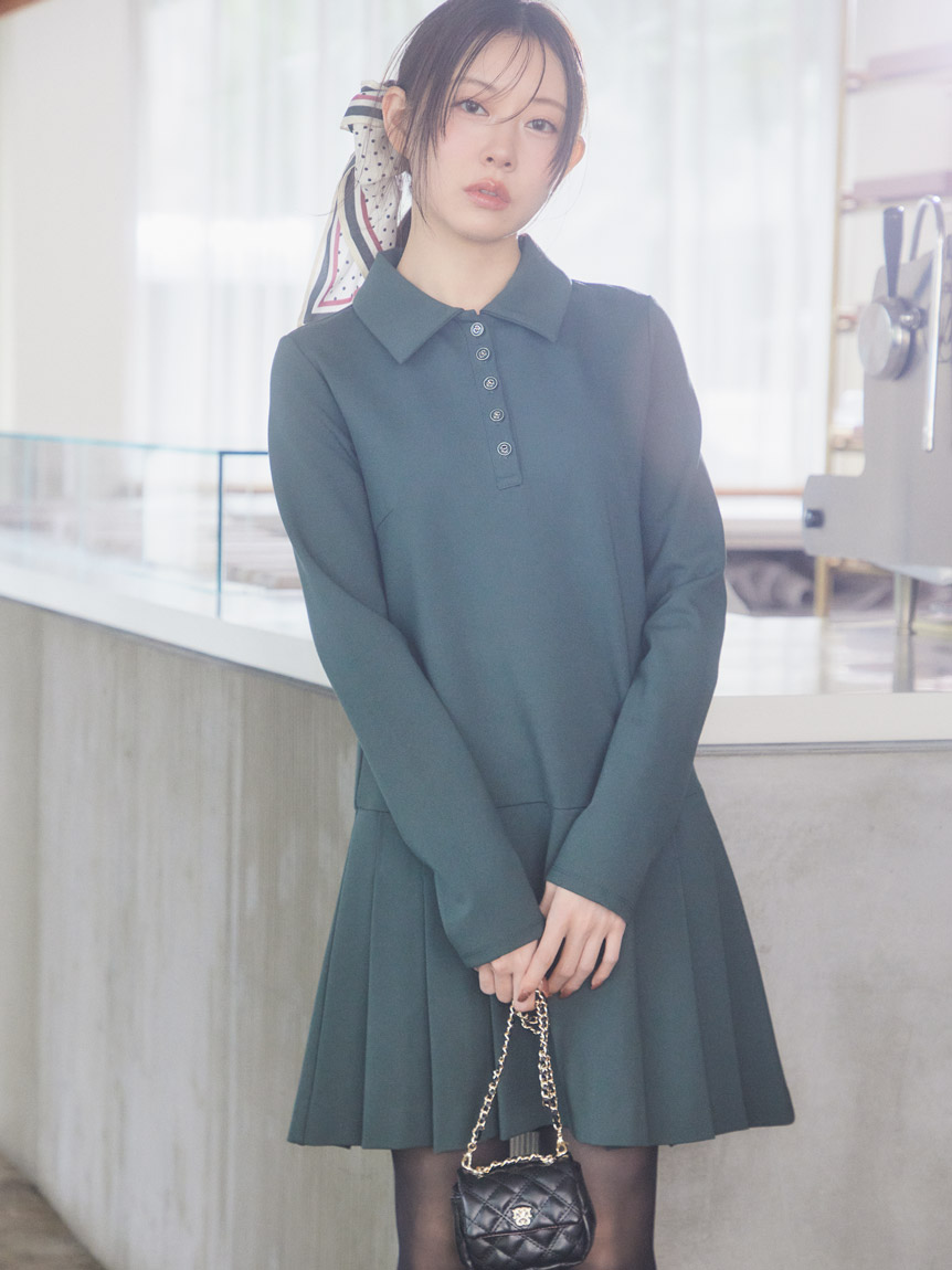 衿つきプリーツカットミニワンピース(ミニワンピース)｜ワンピース