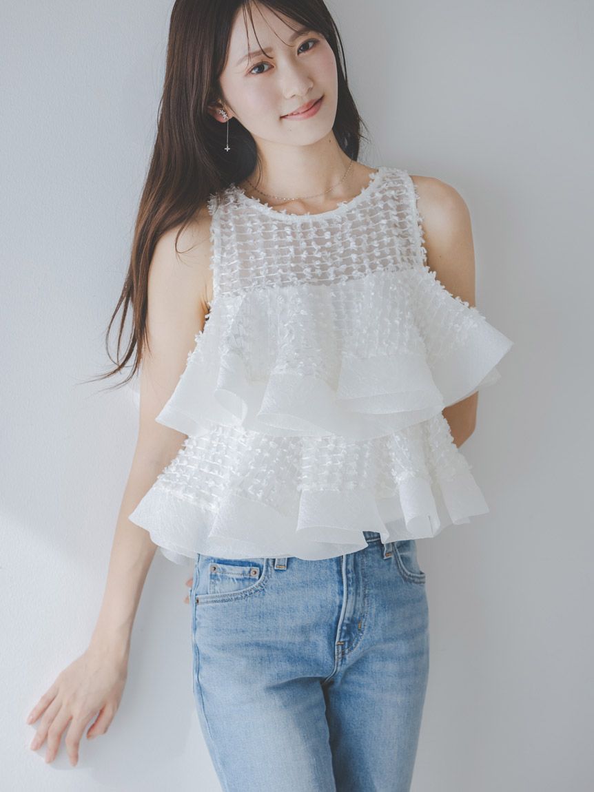 ラッフルジャガードボリュームブラウス(シャツ・ブラウス)｜トップス