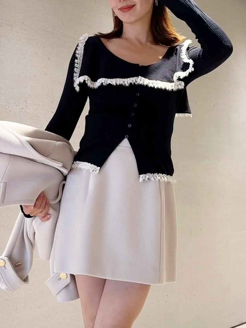 Sustainableビッグカラーレーストリムニットプルオーバー(ニット