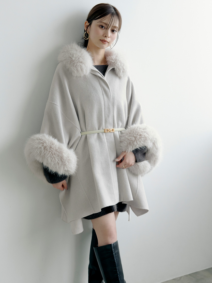 ファー付きミドルケープコート(コート)｜アウター｜SNIDEL(スナイデル