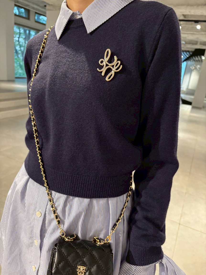 ニットセットブローチ付きミニシャツワンピース(ミニワンピース