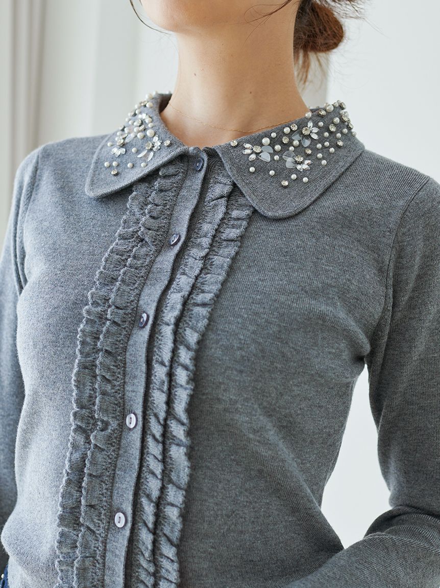 WEB限定】ビジューカラーニットカーディガン(カーディガン)｜トップス