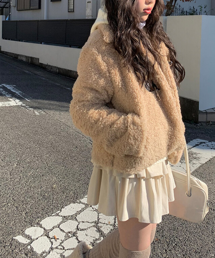 ミンクファーフードニットジップアップ｜ジャンパー｜韓国ファッション