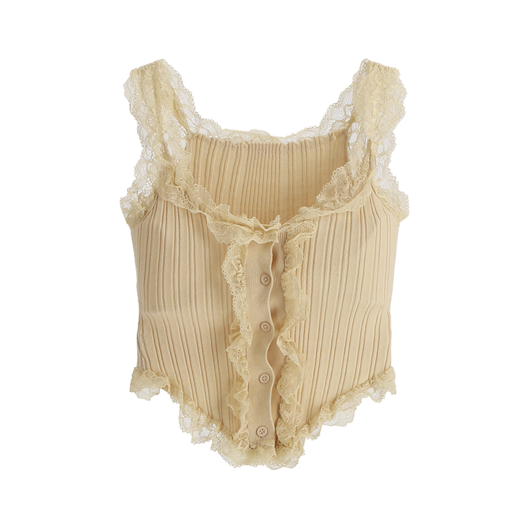 バレエコア♥) ベラール レースフリル リブ ボタン キャミソール