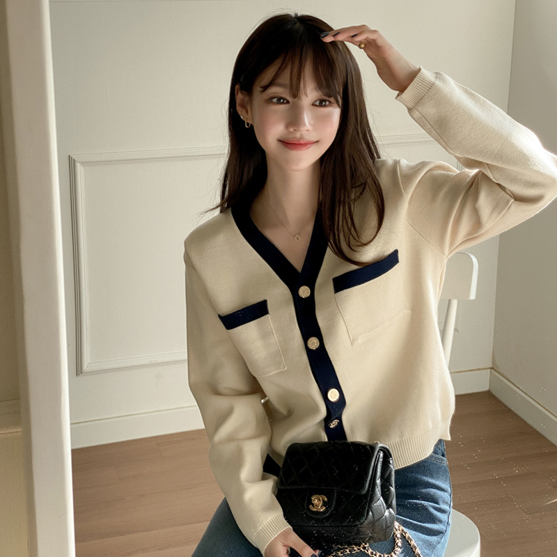 cd1968 Ⅴネックバイカラーカーディガン｜カーディガン｜韓国