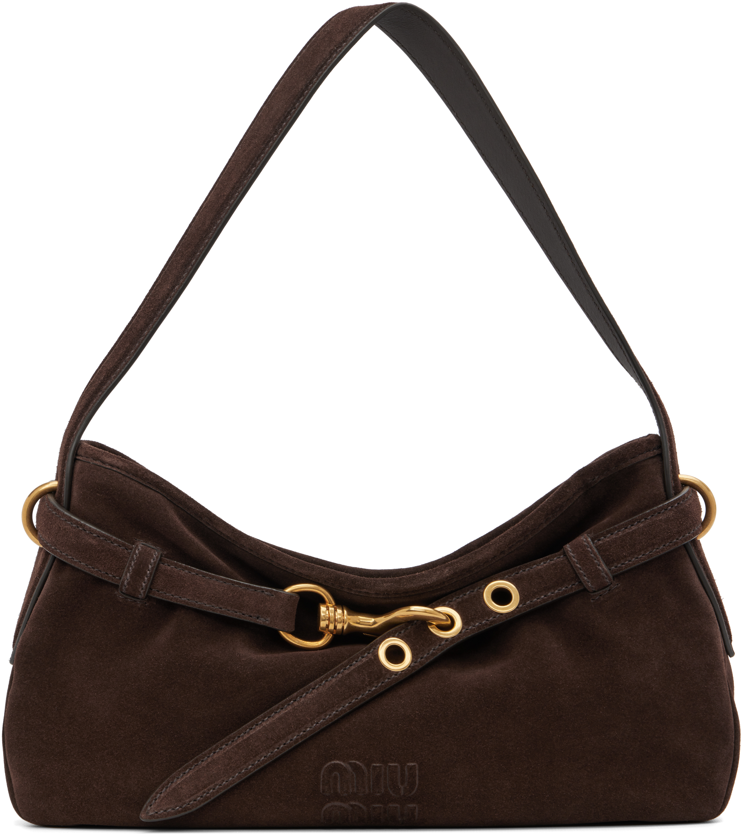 Miu Miu: Brown Aventure Suede Bag | SSENSE Canada