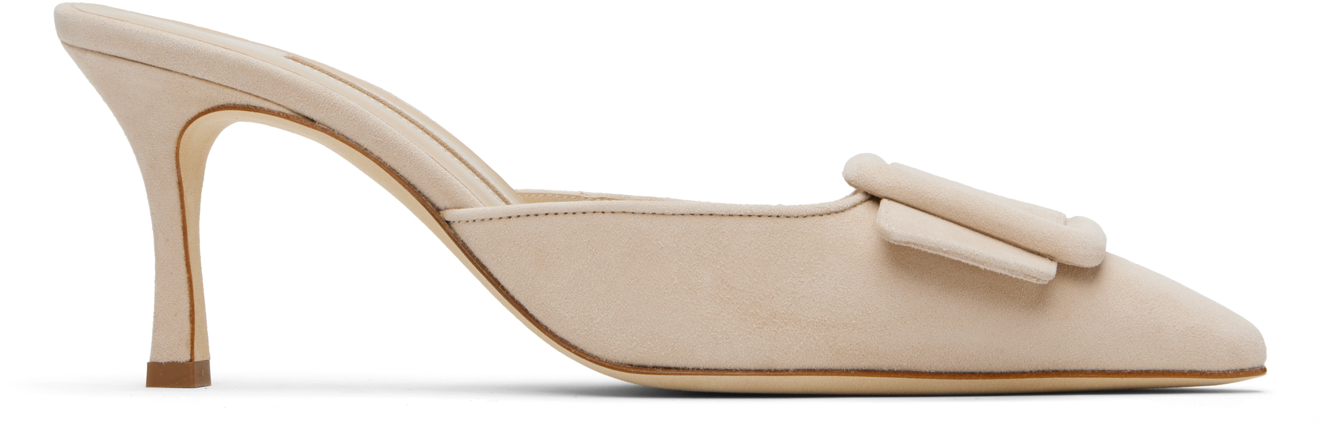 Manolo Blahnik: Beige Maysale 70 Heeled Sandals | SSENSE