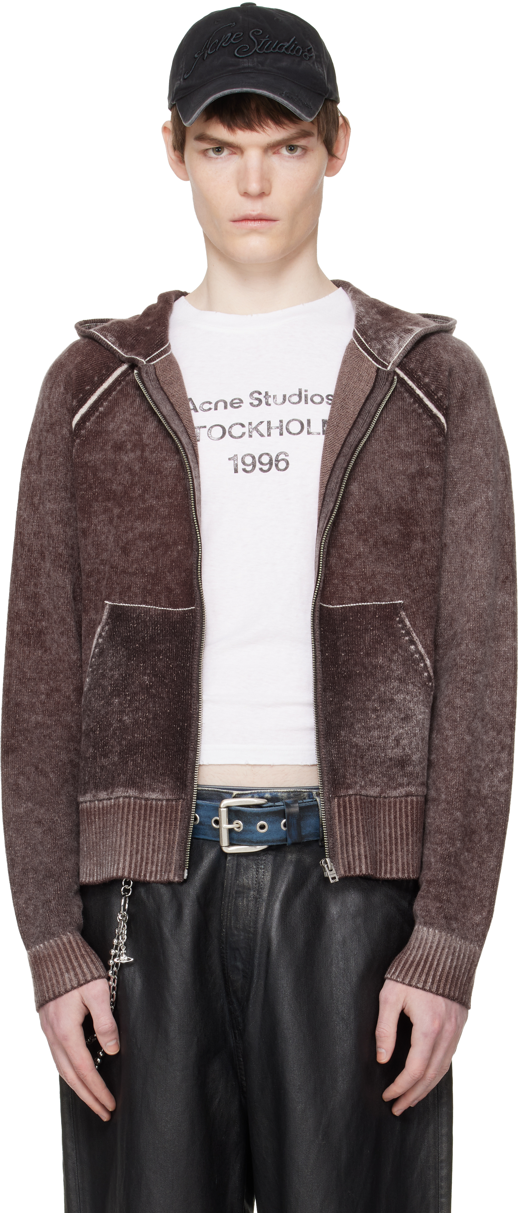 Acne Studios: バーガンディ Zipper フーディ | SSENSE 日本