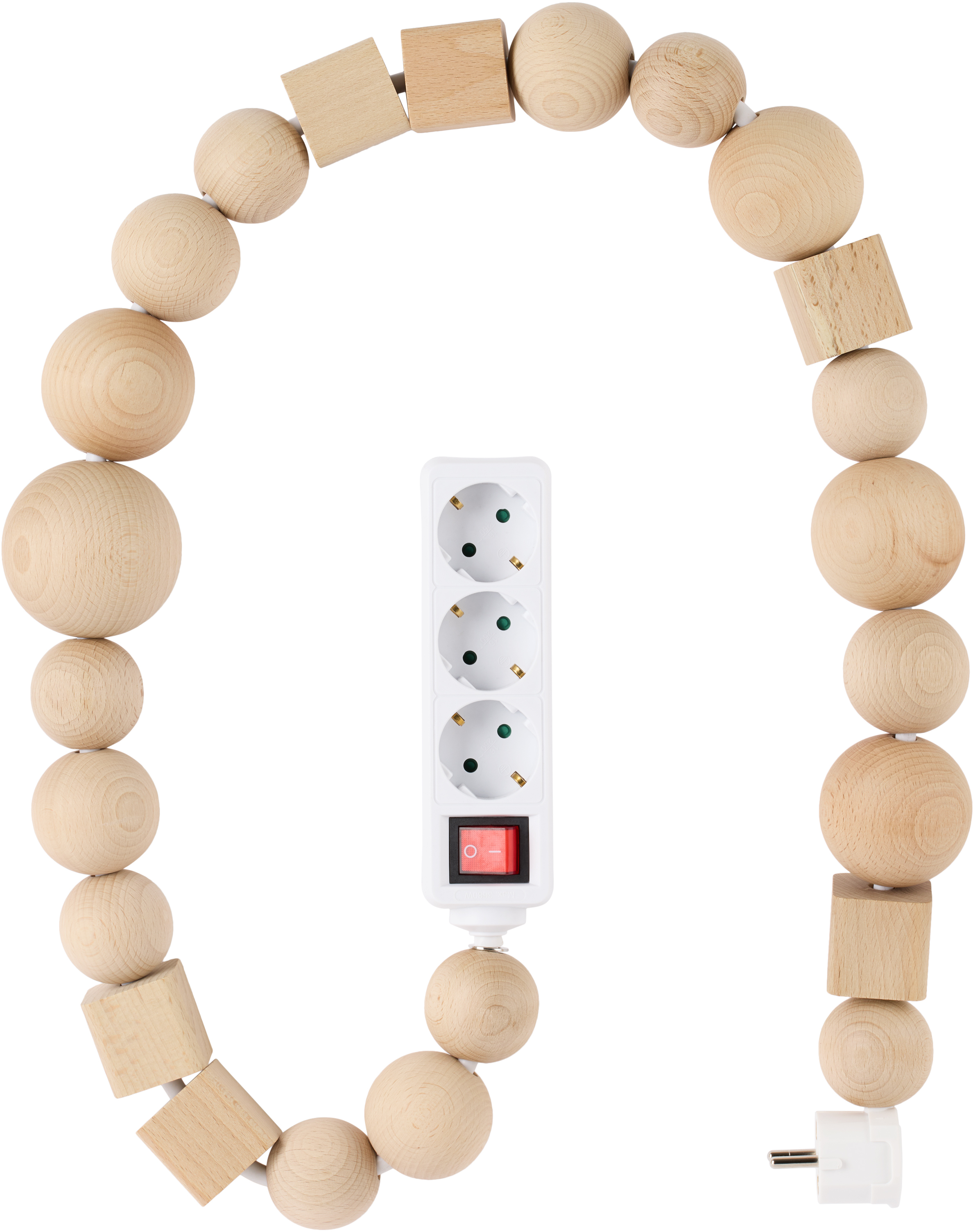 White Nº26 Multiplug Natural Wooden Elements Extension Cord by