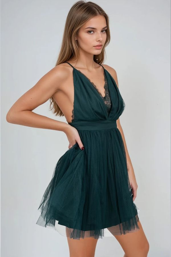Silken Fire Plunging Tulle Mini Dress - Emerald - $31 | Tobi US