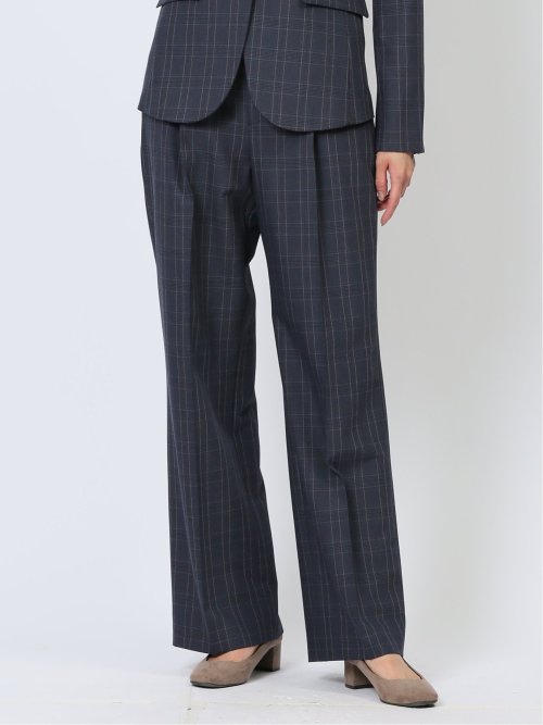 DELEGANT チェック柄 ワイドパンツ 紺(セットアップ可能)(S 75紺