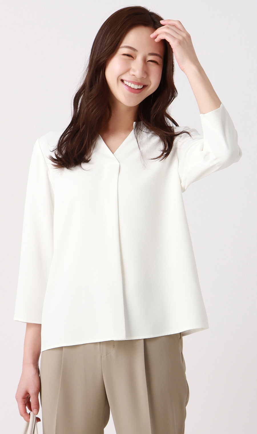 Vネックタックブラウス【7分袖】 (APBL23204-10) | ANCHOR WOMAN