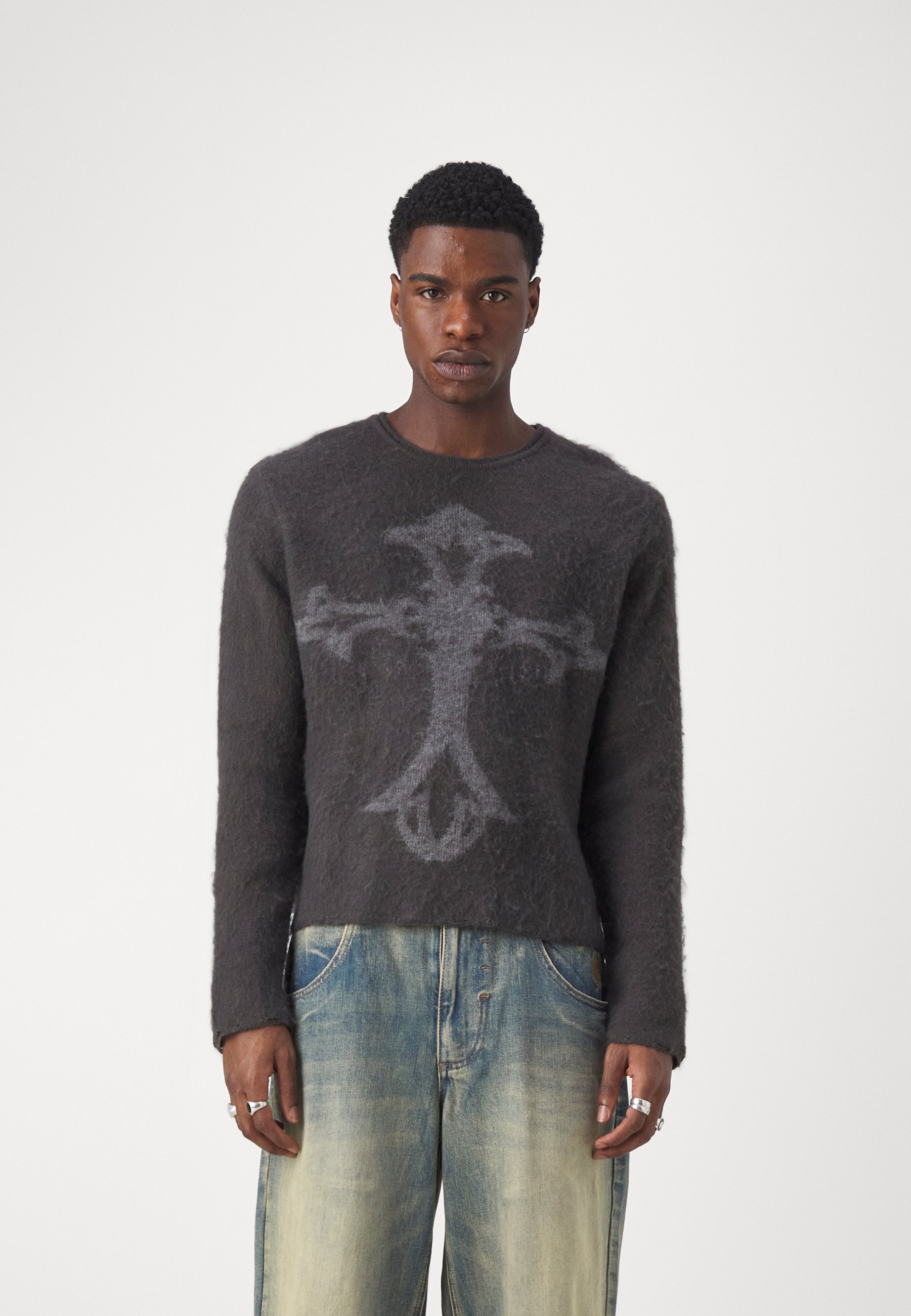 Jaded London BRUSHED CROSS INTARSIA - Jumper - black - Zalando.co.uk