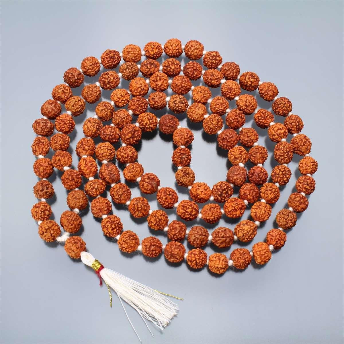 ルドラークシャ・マーラー高品質版（108+1ビーズ、10mm、房色：白