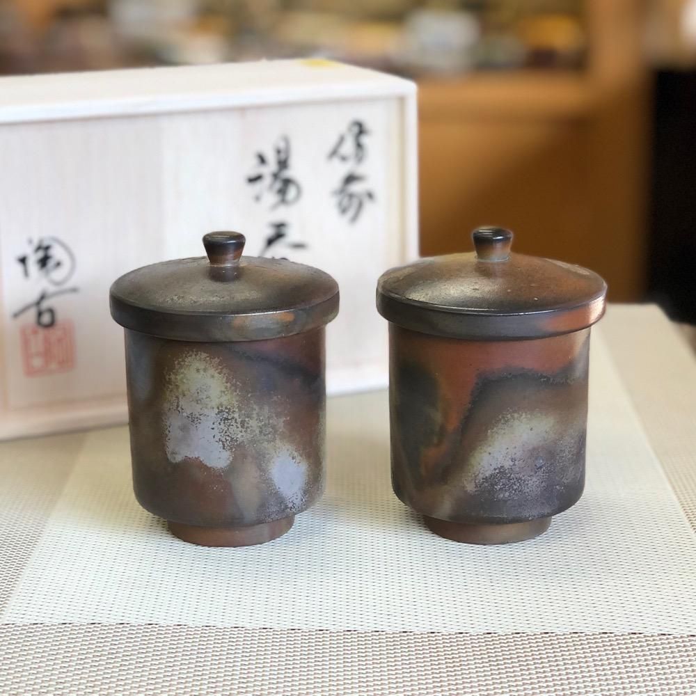 蓋付き切立ち湯呑みペア - 陶古窯ONLINE SHOP | 備前焼 窯元 小西陶古