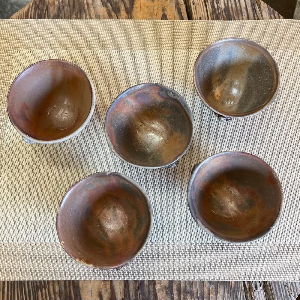 カニ付き蓮の葉湯呑み5個組み（木箱） - 陶古窯オンラインショップ