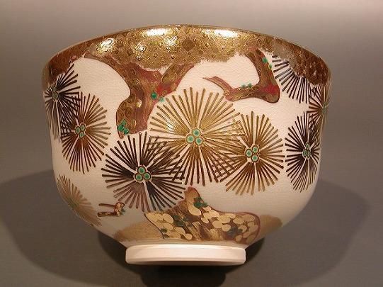 茶道具 抹茶茶碗 金銀唐松、京都 真葛焼 五代 宮川香斎作【 売約済