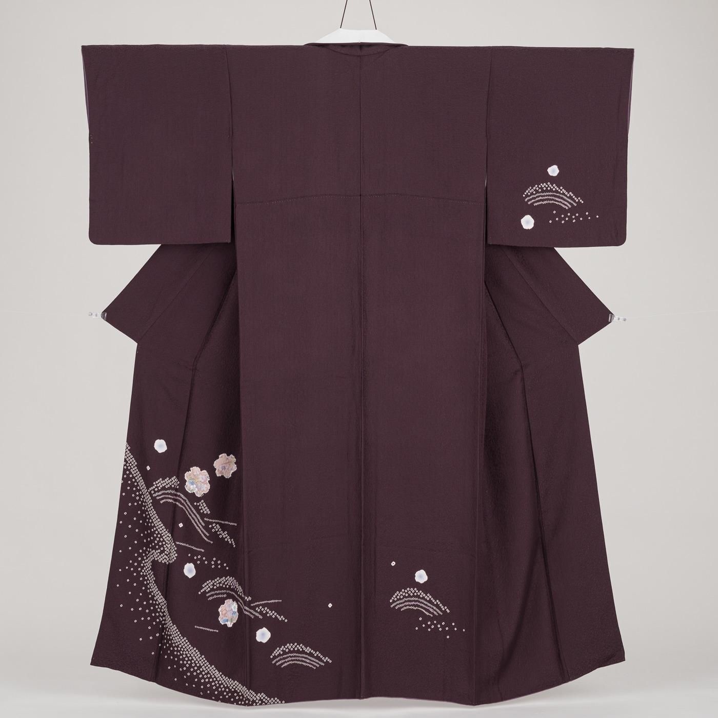 訪問着 深紫 雪輪に桜 - からん::アンティーク着物・リサイクル着物の