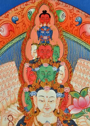 十一面千手観音（十一面千手観自在菩薩）[M]・タンカ（仏画）｜彩雲