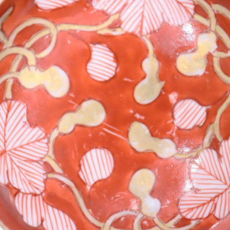 手描き赤絵豆皿 天塩皿 醤油皿和食器 昭和初期レトロ 7.5cm×1.5cm